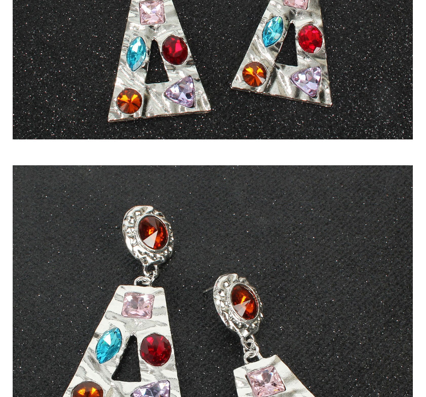 Fashion White K Geometric Trapezoidal Alloy Cutout Earrings With Diamonds,Drop Earrings