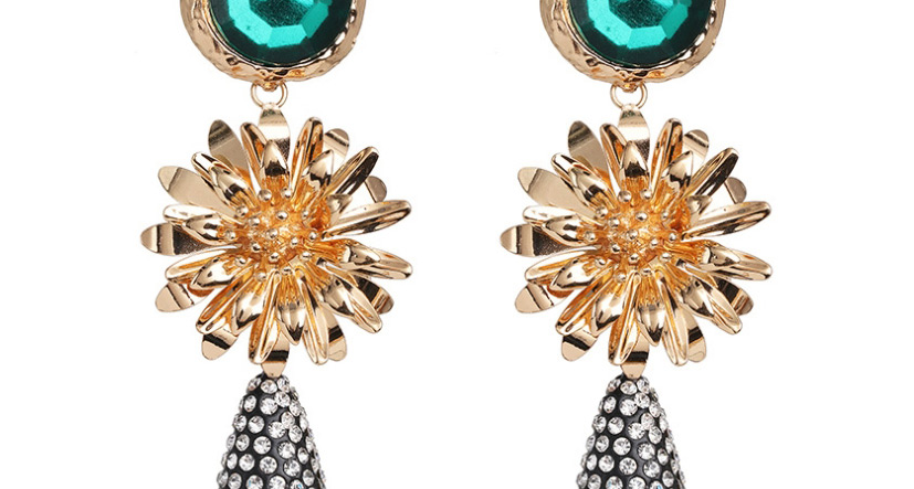 Fashion Golden Flower Alloy Water Drop Diamond Earrings,Drop Earrings