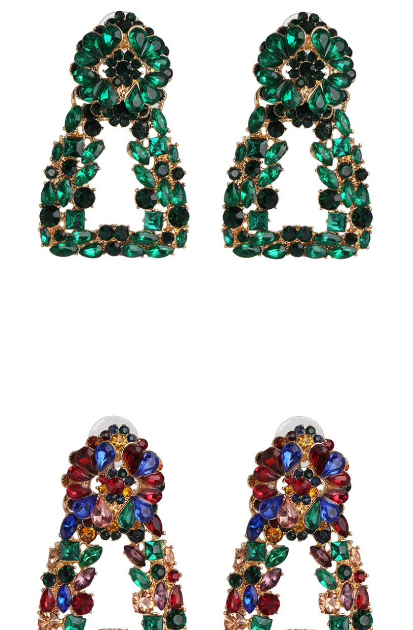 Fashion Green Geometric Alloy Diamond Cutout Earrings,Drop Earrings