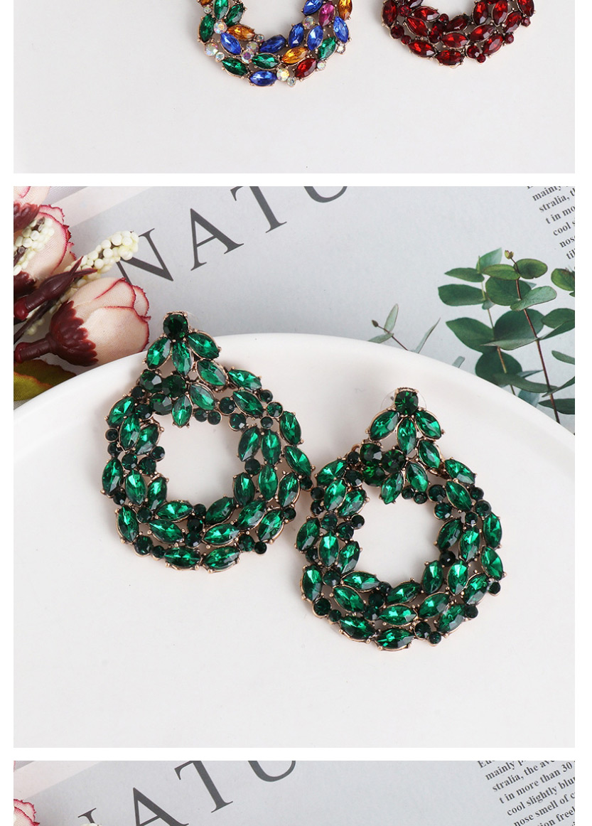 Fashion Green Geometric Round Cutout Earrings With Diamonds,Drop Earrings