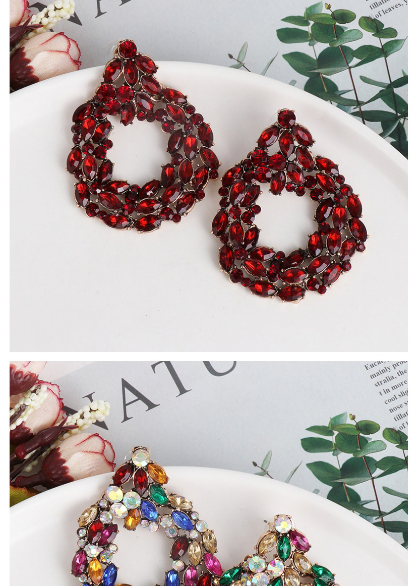 Fashion Red Geometric Round Cutout Earrings With Diamonds,Drop Earrings