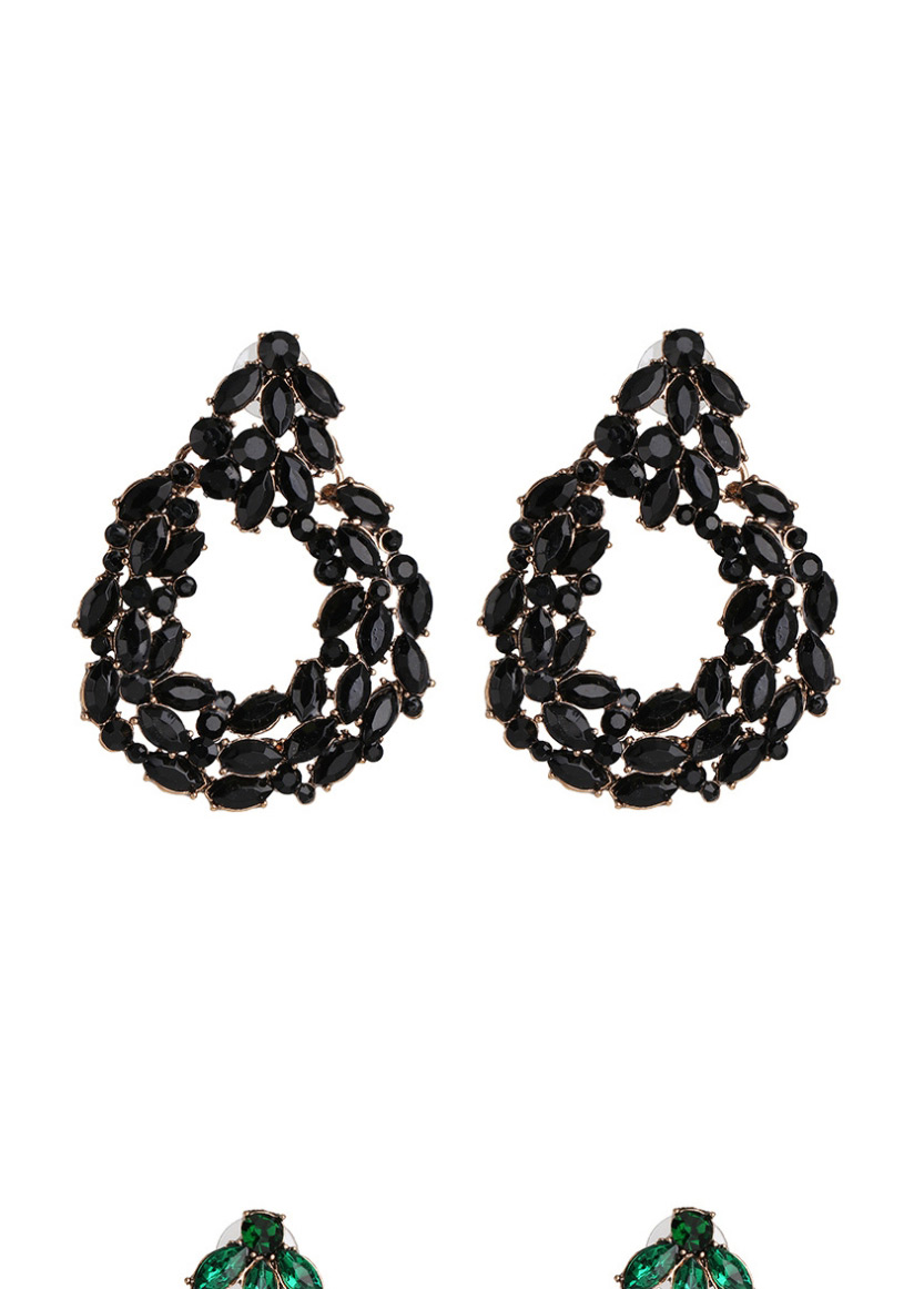 Fashion Black Geometric Round Cutout Earrings With Diamonds,Drop Earrings