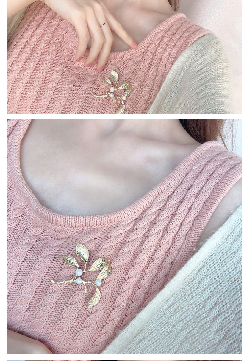 Fashion Golden Leaf Pearl Geometric Irregular Brooch,Korean Brooches