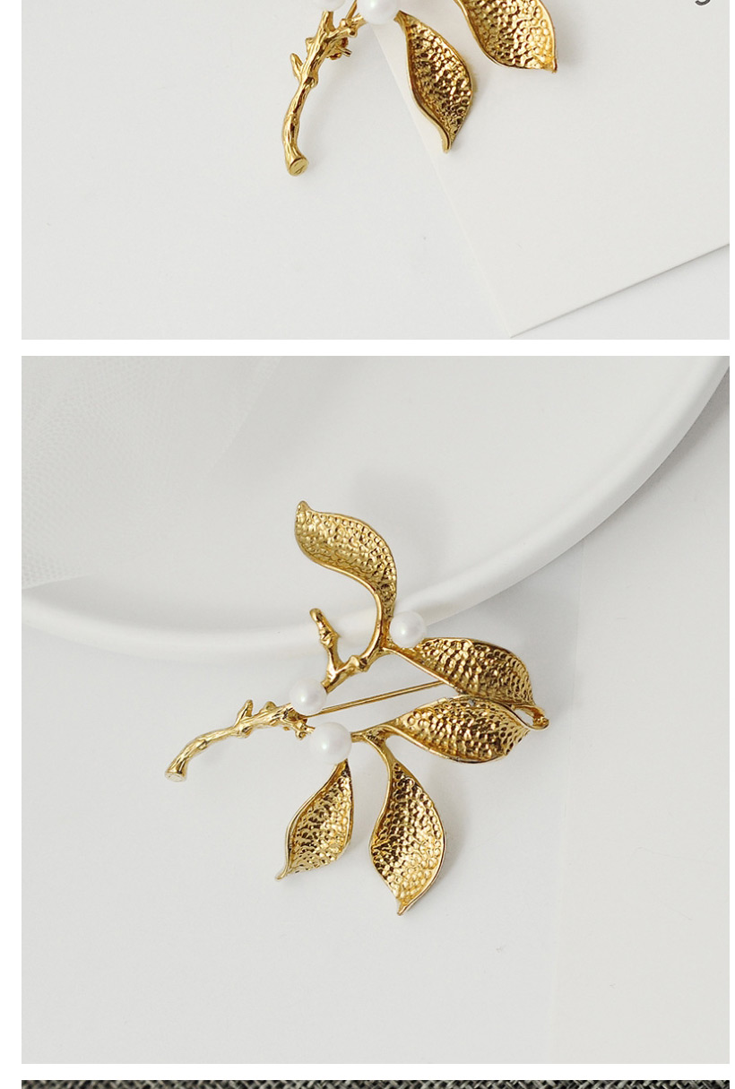 Fashion Golden Leaf Pearl Geometric Irregular Brooch,Korean Brooches