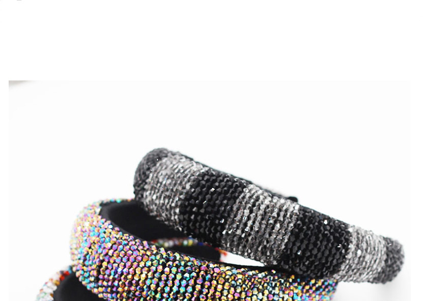 Fashion Black Crystal Bead Sponge Contrast Color Stitching Headband,Head Band