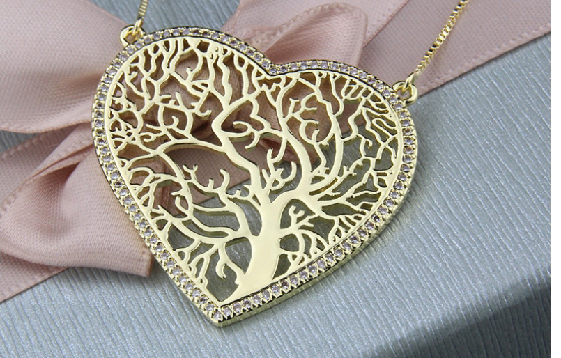 Fashion Gold-plated Heart-shaped Tree Cutout Necklace With Diamonds,Pendants