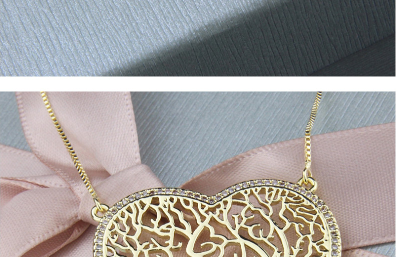 Fashion Gold-plated Heart-shaped Tree Cutout Necklace With Diamonds,Pendants
