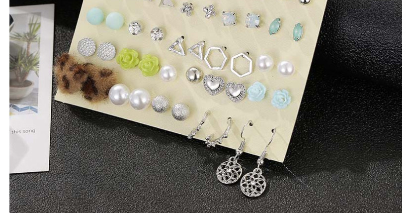 Fashion Silver Leopard Heart Love Flower Stud Earring Set,Earrings set
