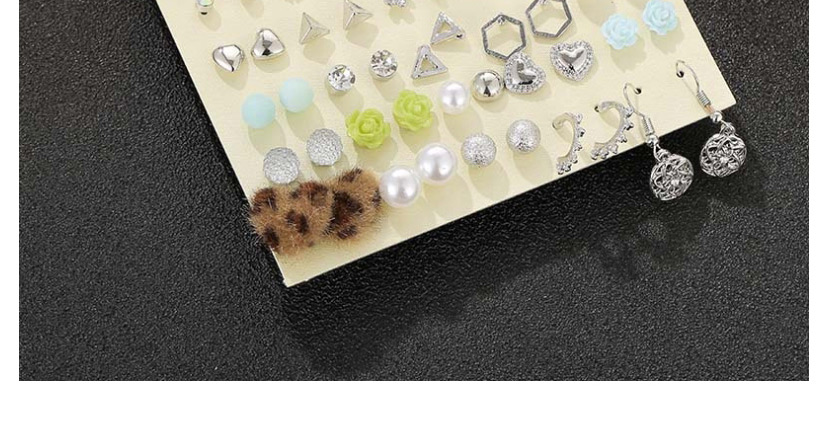 Fashion Silver Leopard Heart Love Flower Stud Earring Set,Earrings set