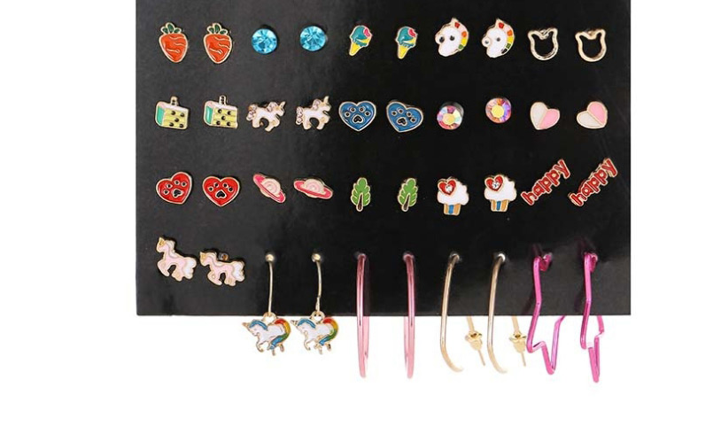 Fashion Color Heart Shaped Earrings Set With Diamond Animal Love Letters,Earrings set
