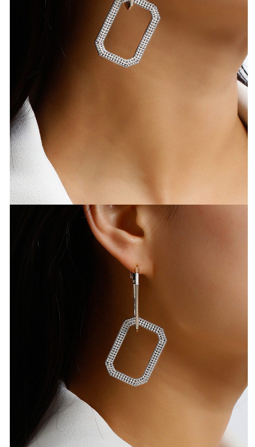 Fashion Golden Geometric Cutout Earrings With Rhinestones,Drop Earrings