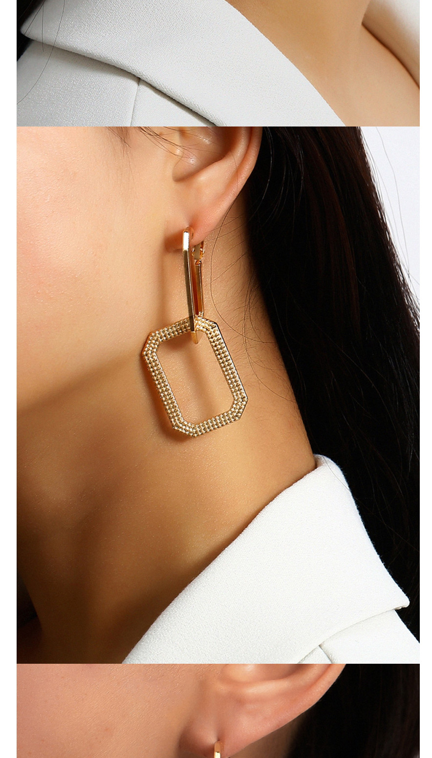 Fashion Golden Geometric Cutout Earrings With Rhinestones,Drop Earrings