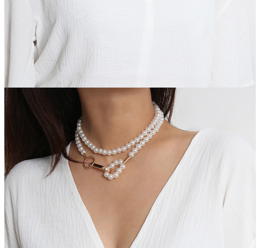 Fashion Golden Handmade Beaded Geometric Pearl Single Layer Necklace,Pendants
