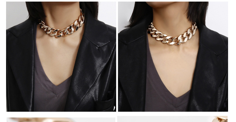 Fashion Color Geometric Chain Metal Painting Oil Necklace,Chains