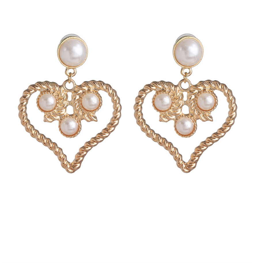 Fashion White Pearl Hollow Alloy Heart Earrings,Drop Earrings