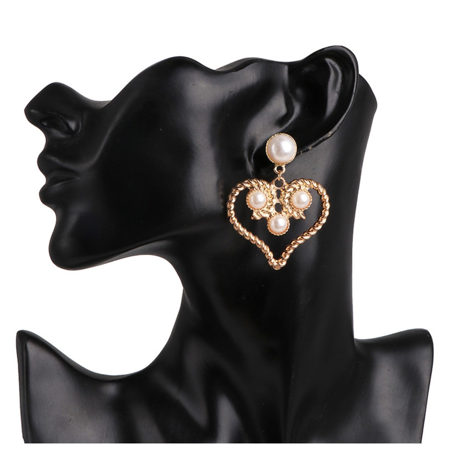 Fashion White Pearl Hollow Alloy Heart Earrings,Drop Earrings