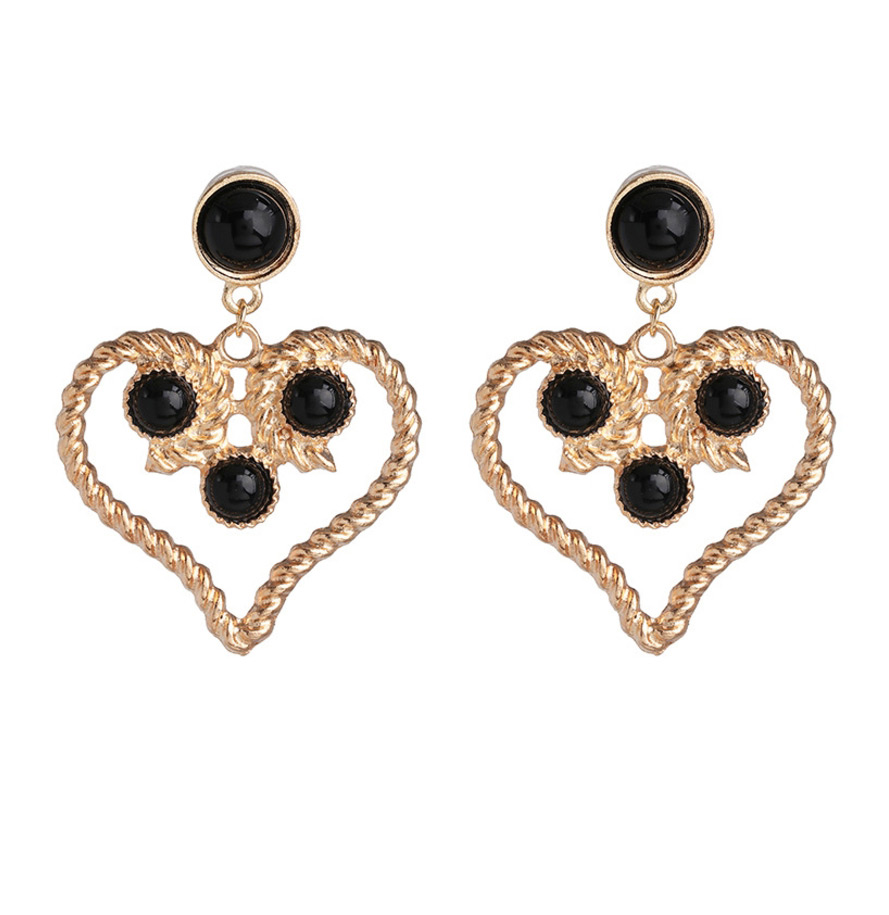 Fashion Black Pearl Hollow Alloy Heart Earrings,Drop Earrings