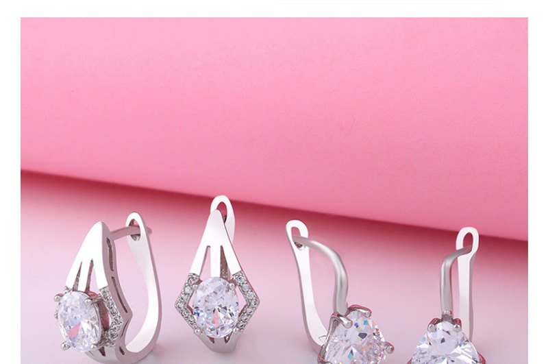 Fashion Silver Geometric Round Earrings With Diamonds,Earrings
