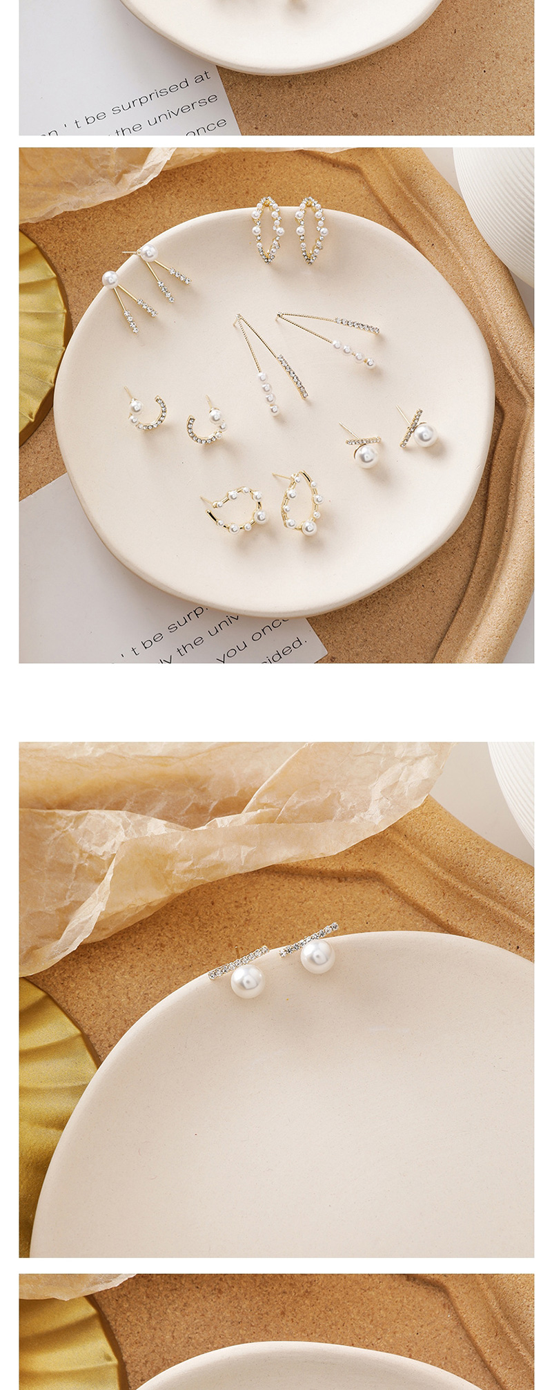 Fashion White Pearl Geometric Diamond Earrings,Stud Earrings