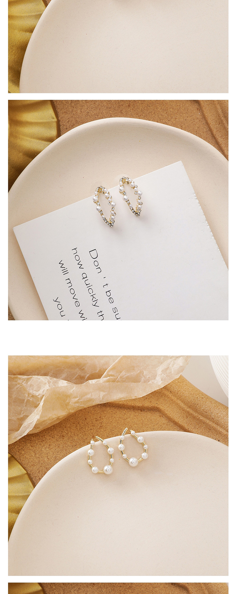 Fashion White Pearl Geometric Diamond Earrings,Stud Earrings