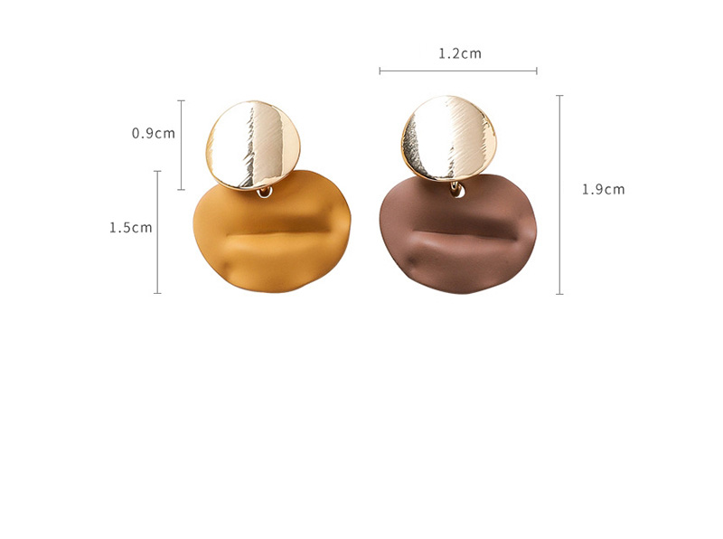 Fashion Yellow + Brown Irregular Concave Disc Metal Stud Earrings,Drop Earrings