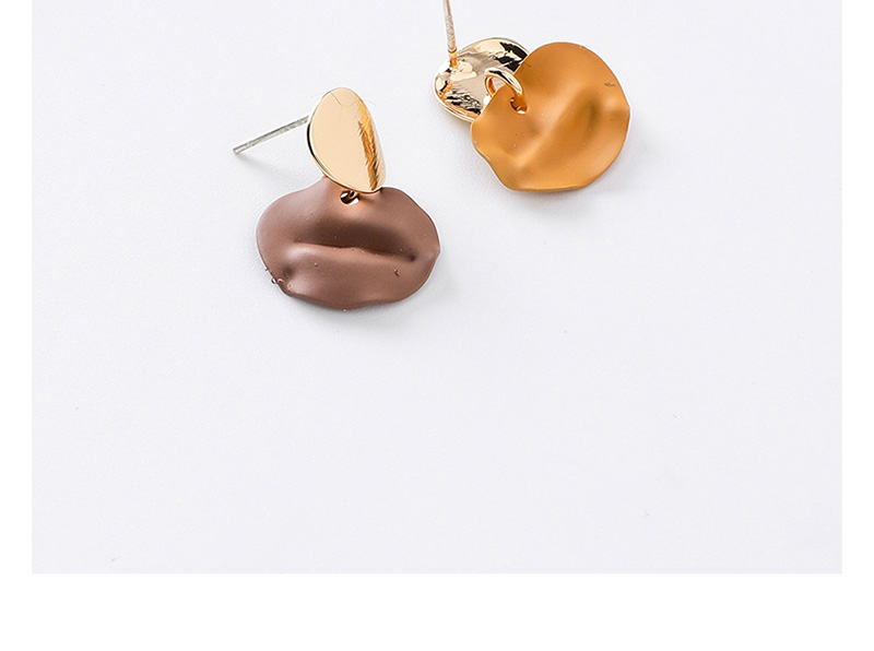Fashion Yellow + Brown Irregular Concave Disc Metal Stud Earrings,Drop Earrings