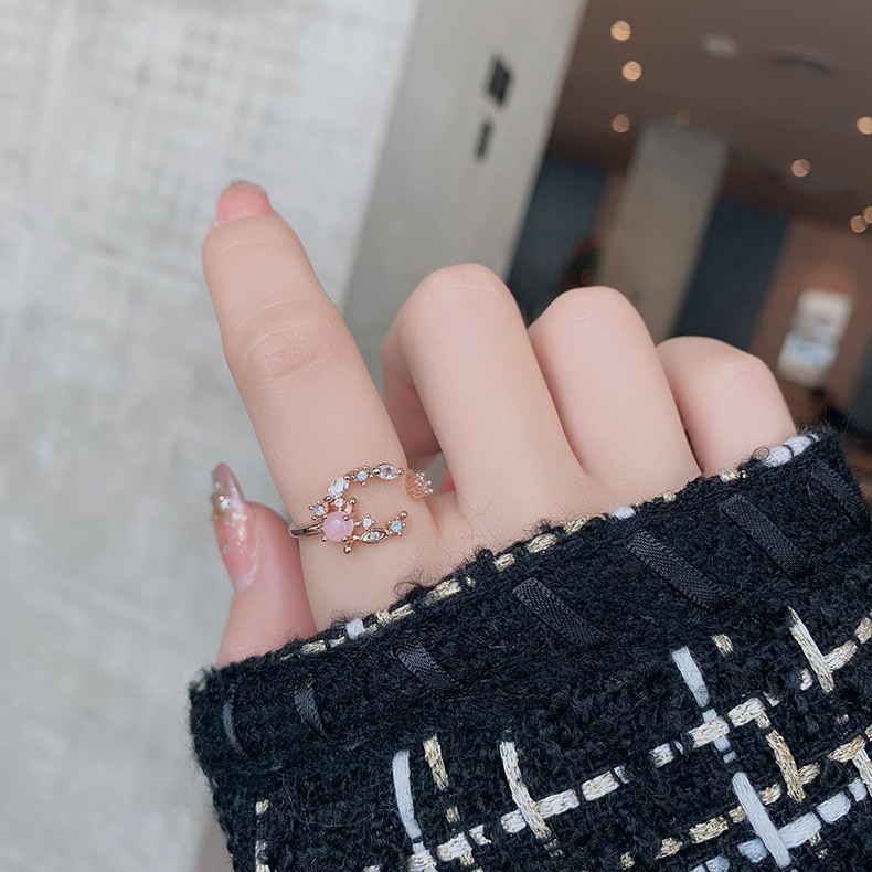 Fashion Pink Crystal Zircon Leaf Geometric Ring,Fashion Rings