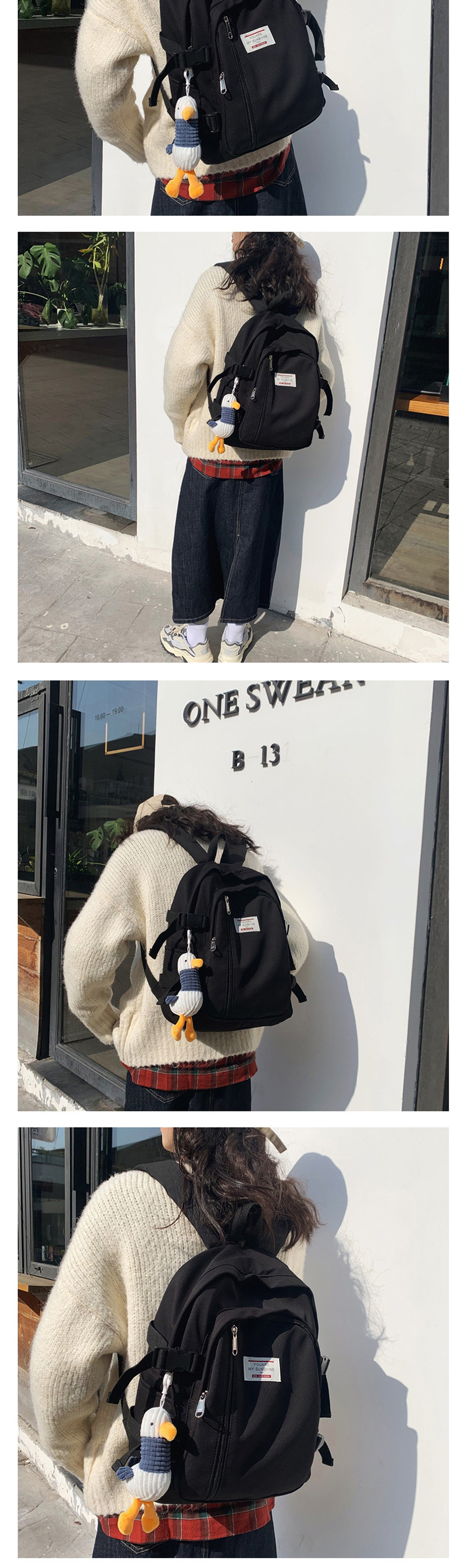 Fashion White With Pendant Stitched Letter Logo Buckle Backpack,Backpack