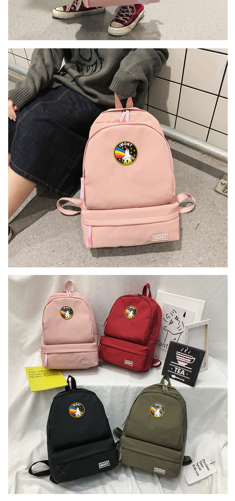 Fashion Red Letter Patch Backpack,Backpack