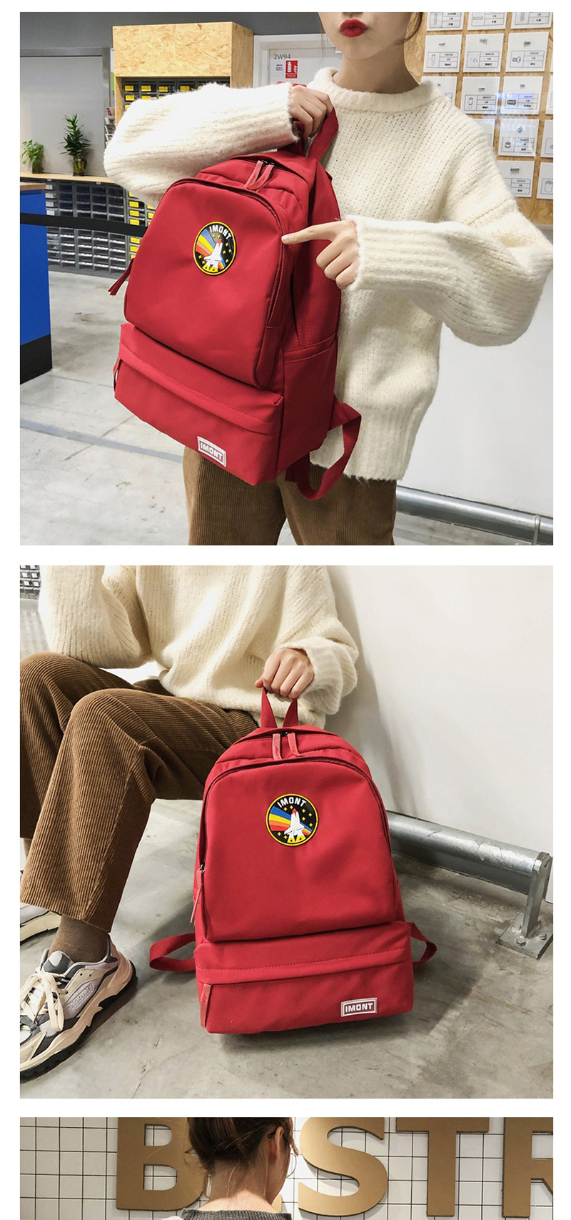 Fashion Red Letter Patch Backpack,Backpack