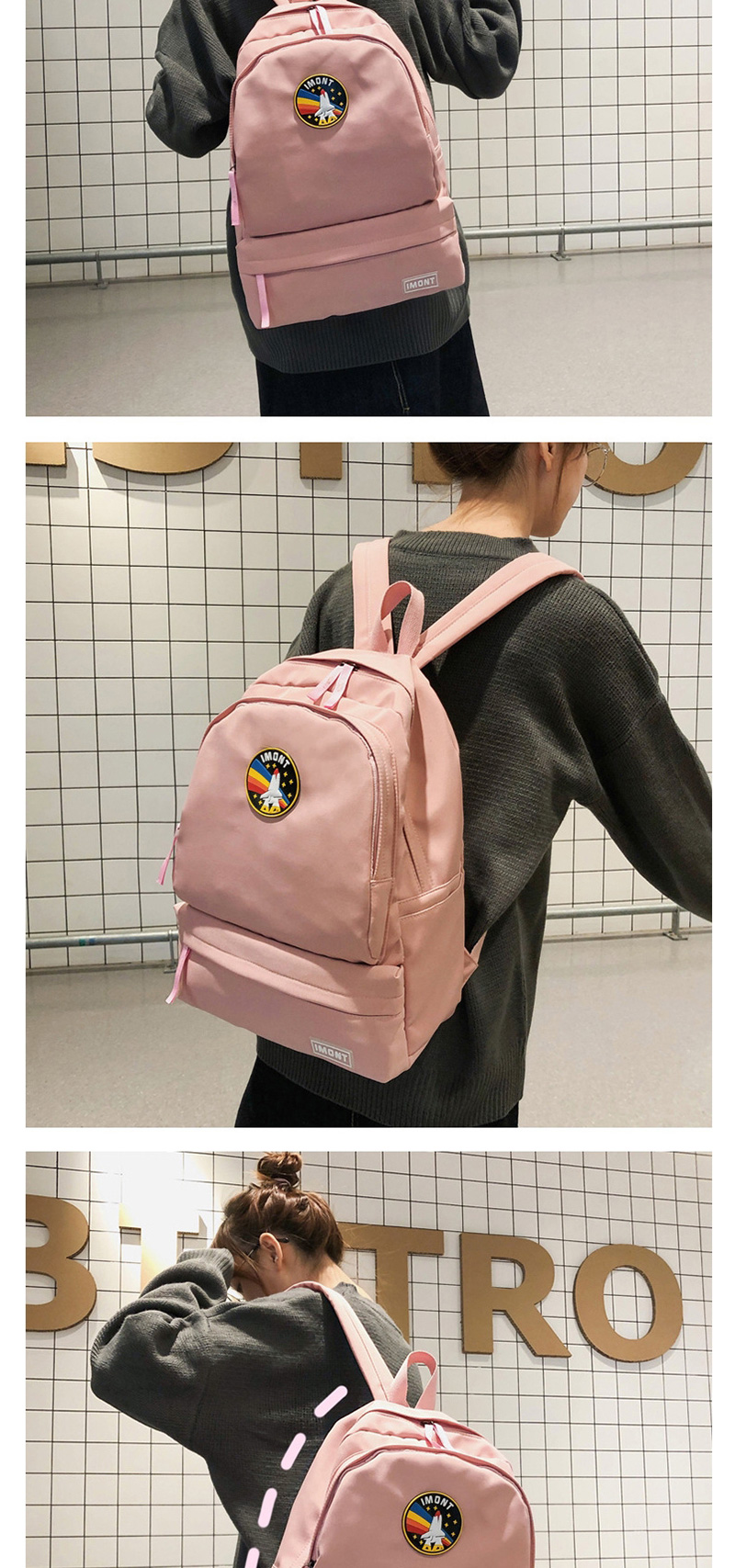 Fashion Pink Letter Patch Backpack,Backpack