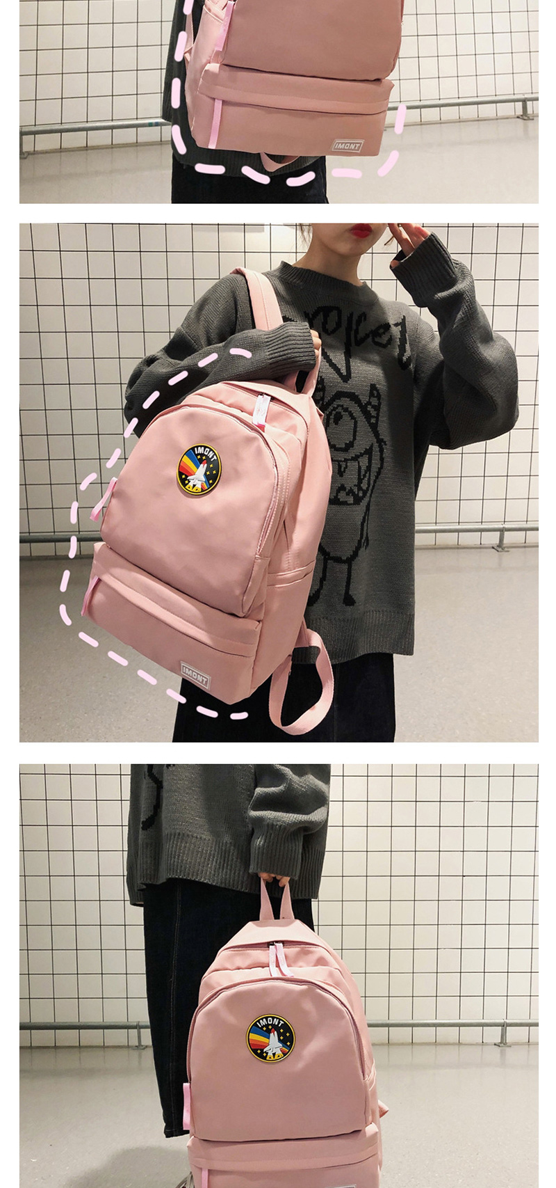 Fashion Pink Letter Patch Backpack,Backpack