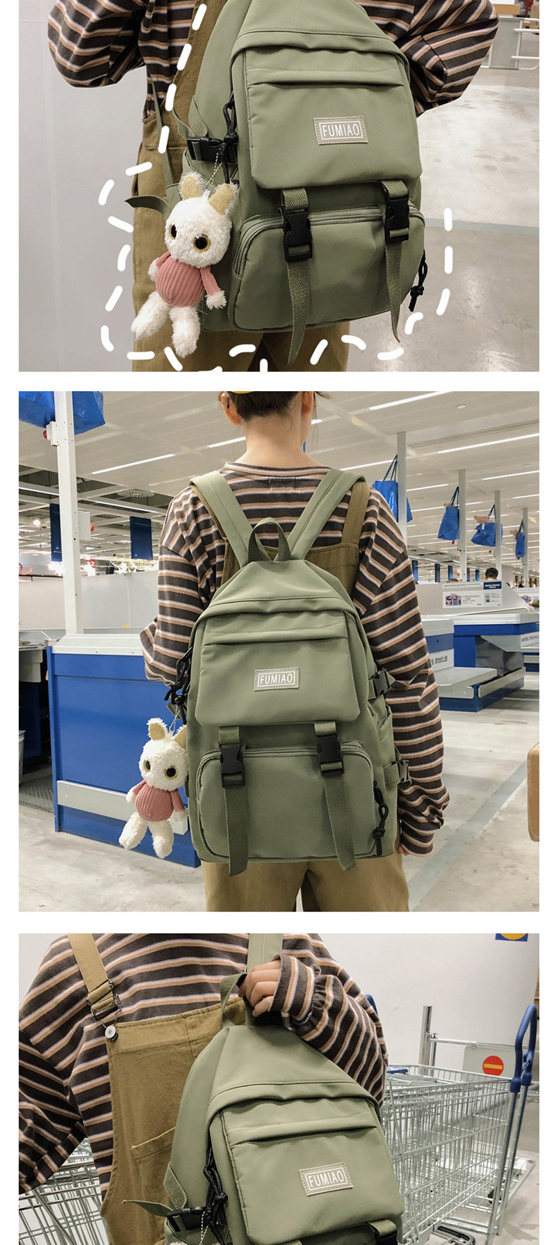 Fashion Green Nylon Backpack With Patch Letters,Backpack