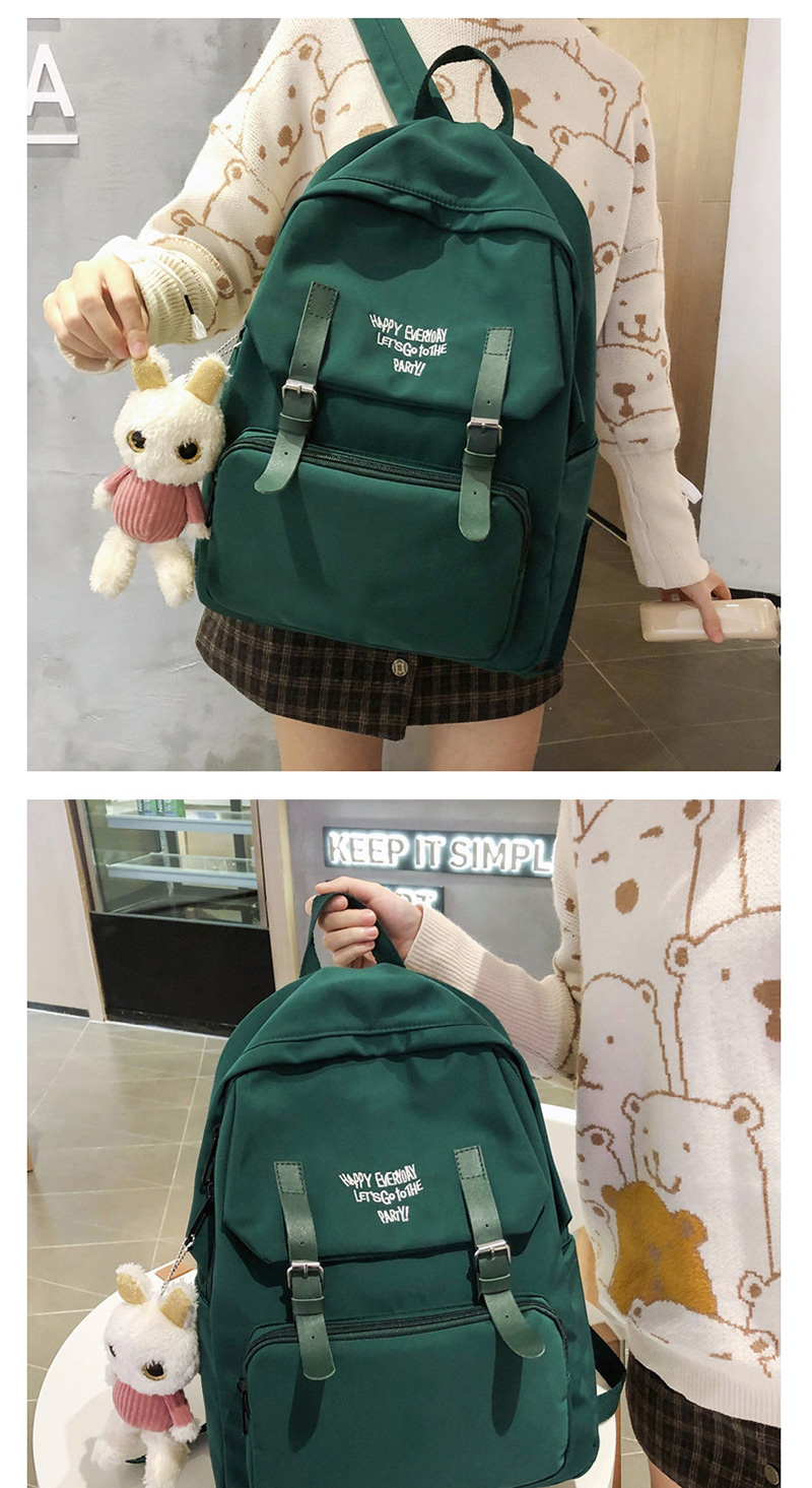 Fashion Dark Green With Pendant Letter-print Backpack With Patch Belt Buckle,Backpack