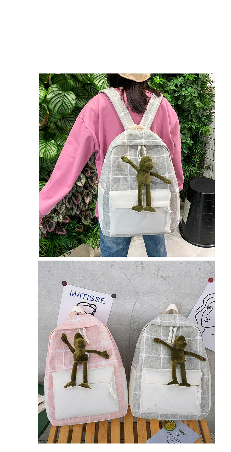 Fashion Pink With Pendant Stitched Contrast Checked Backpack,Backpack