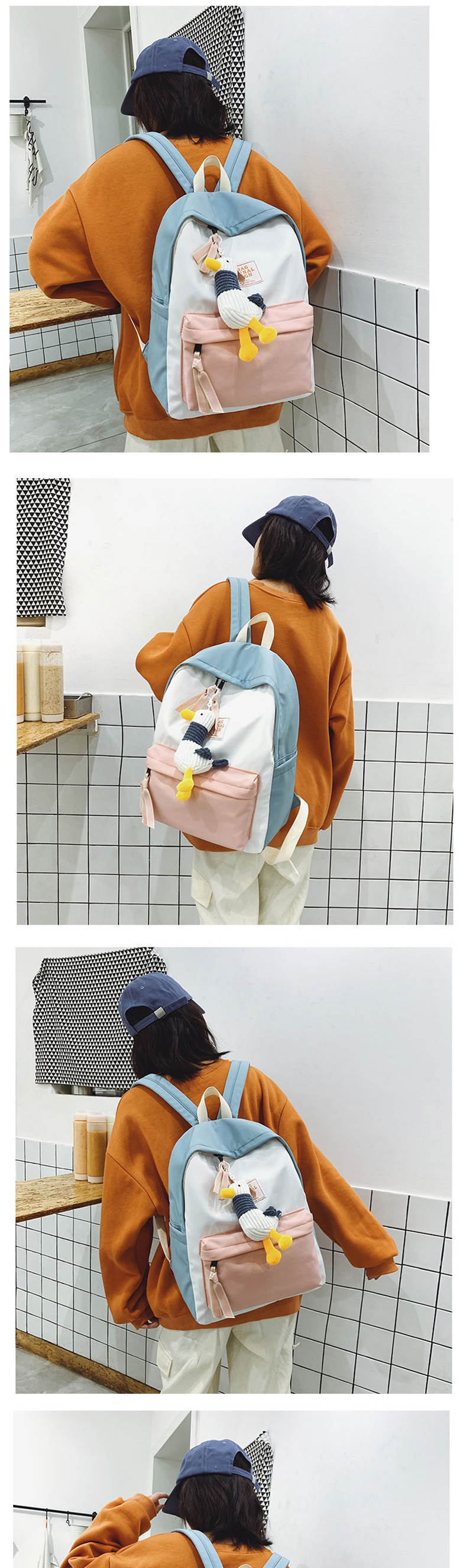 Fashion Blue Stitched Contrast-print Alphabet Backpack,Backpack
