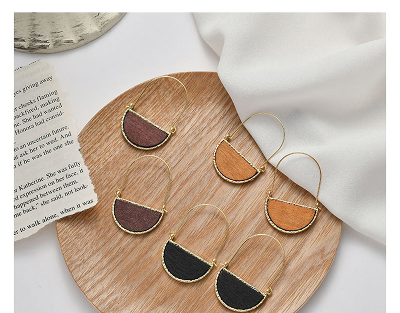 Fashion Black Log Semicircular Wooden Geometric Earrings,Drop Earrings