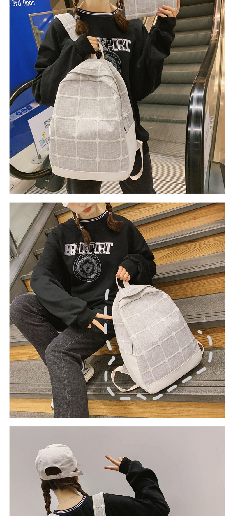 Fashion Gray Embroidered Checked Backpack,Backpack