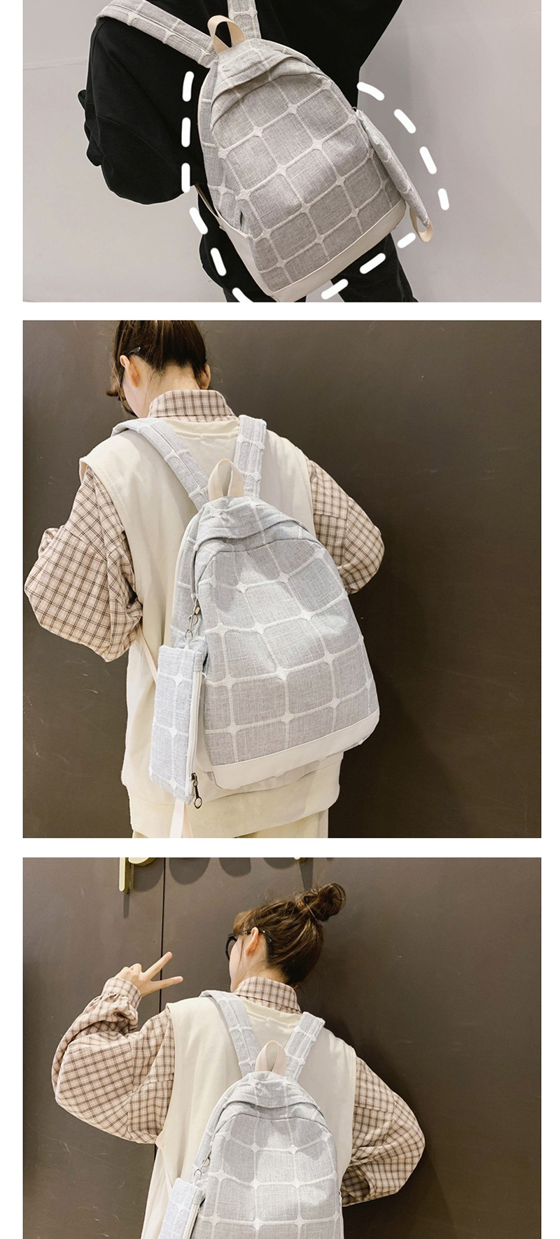Fashion Beige Embroidered Checked Backpack,Backpack