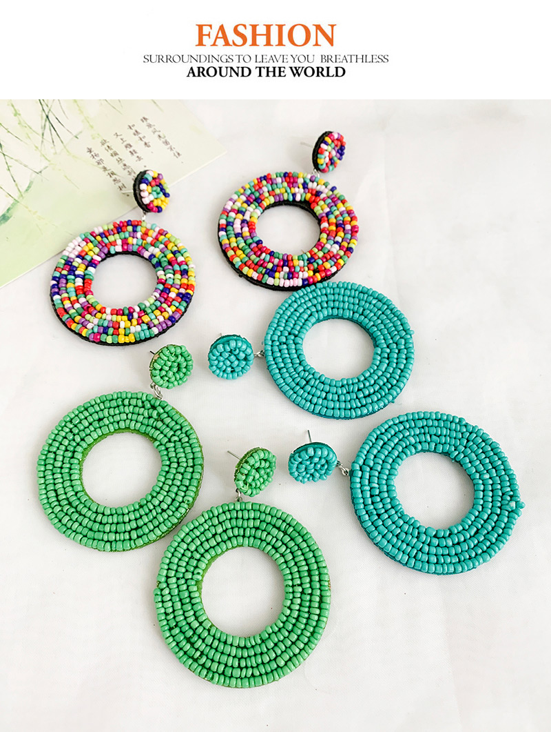 Fashion Green Rice Beads Felt Round Earrings,Drop Earrings