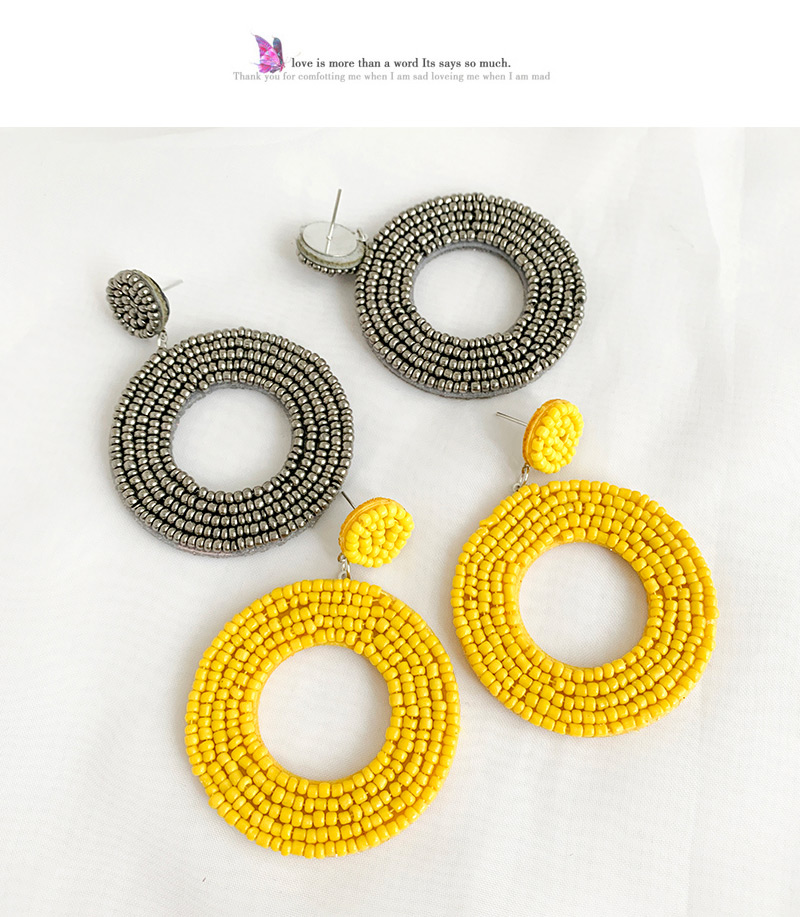 Fashion Golden Rice Beads Felt Round Earrings,Drop Earrings