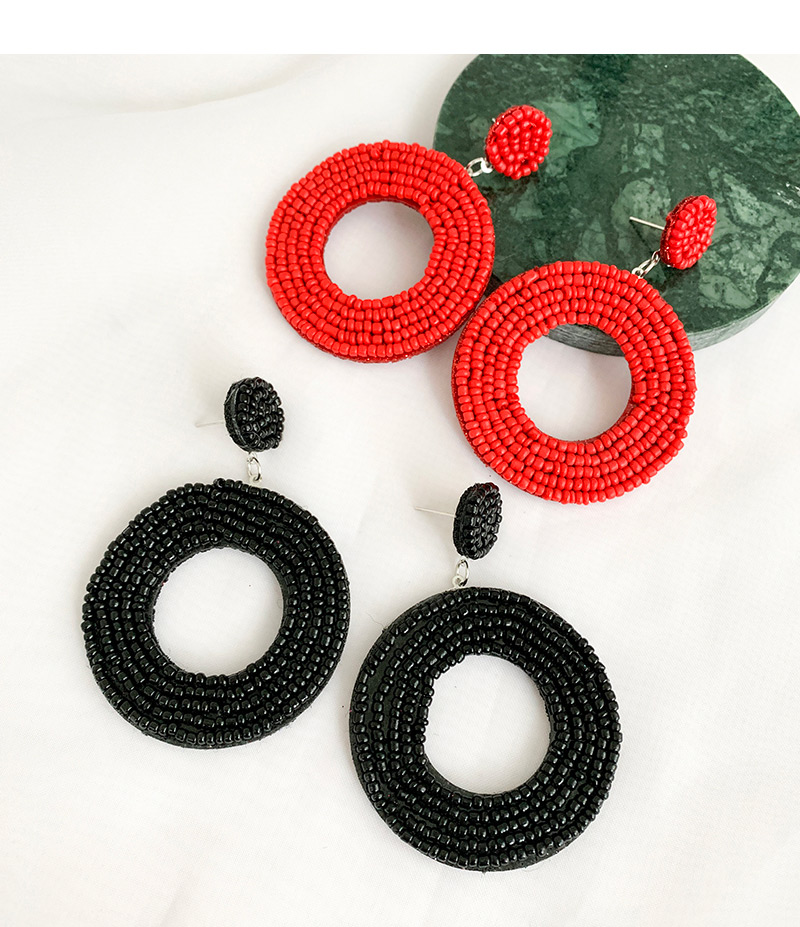 Fashion Black Rice Beads Felt Round Earrings,Drop Earrings
