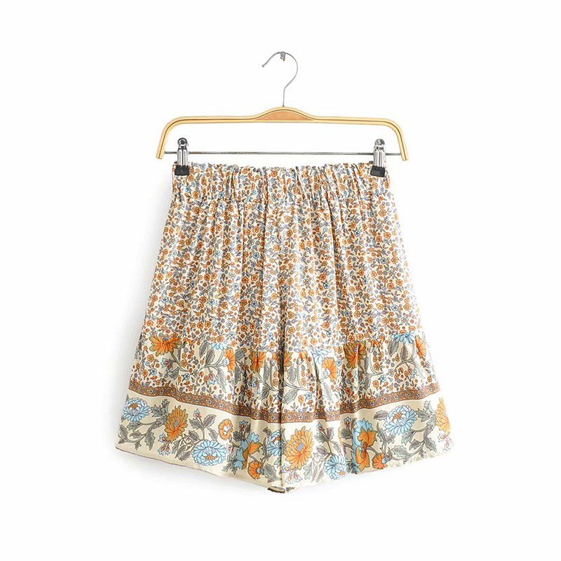 Fashion Color Drawstring Flower Print Shorts,Shorts