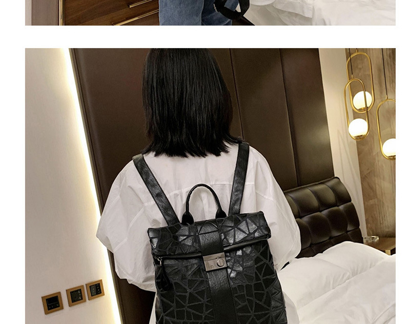 Fashion Black Stone Textured Lock Backpack,Handbags