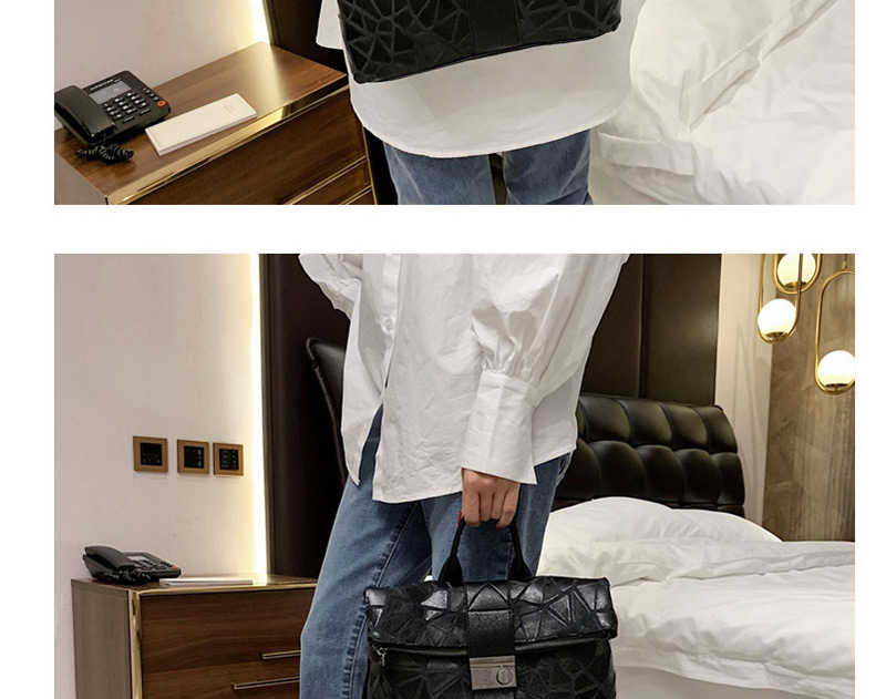 Fashion Black Stone Textured Lock Backpack,Handbags
