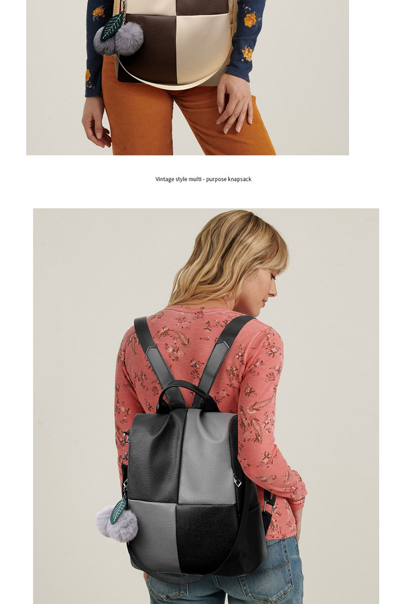 Fashion Khaki Stitched Contrast Shoulder Bag,Backpack