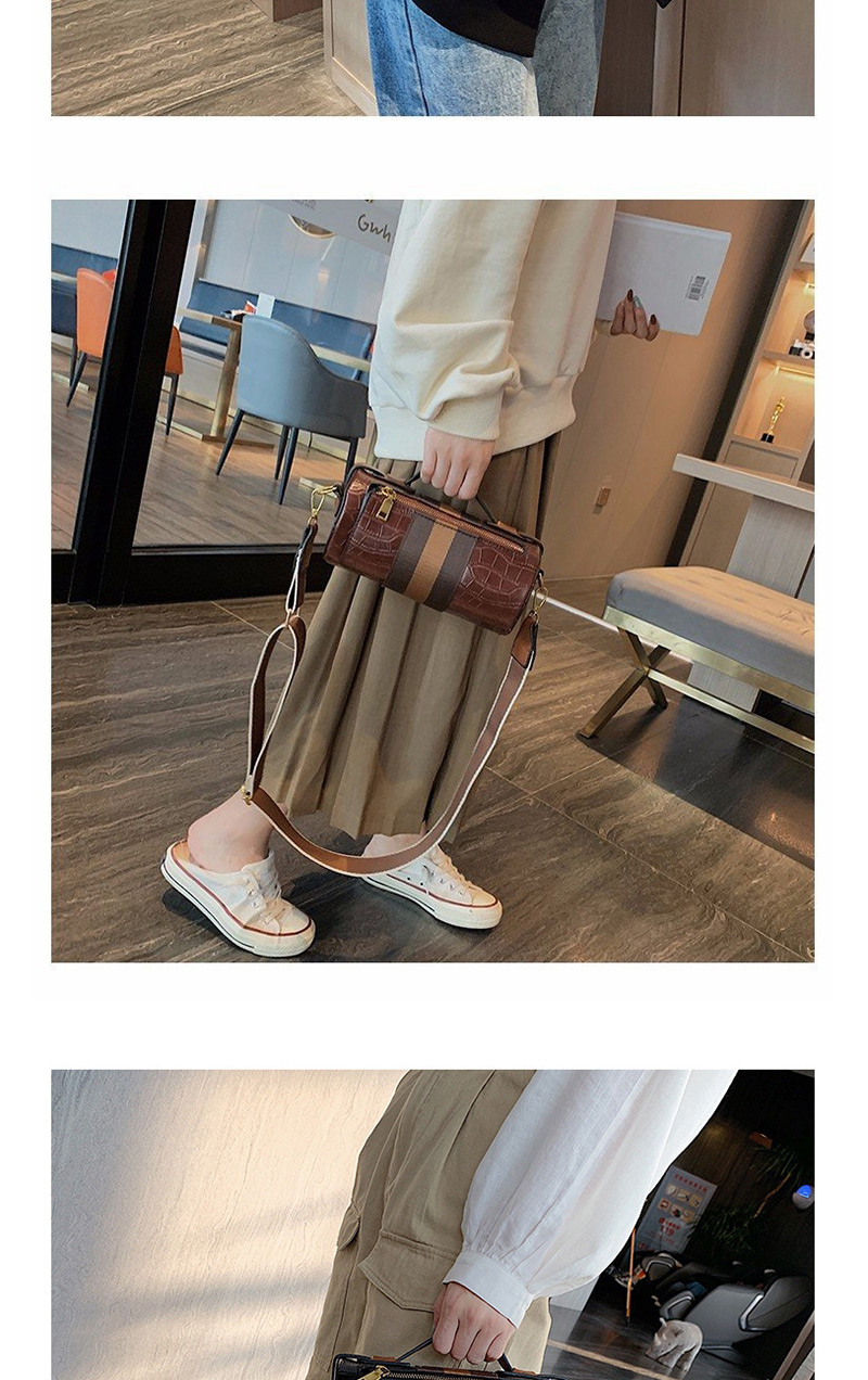 Fashion Khaki Crocodile-stitched Cylindrical Shoulder Bag,Handbags
