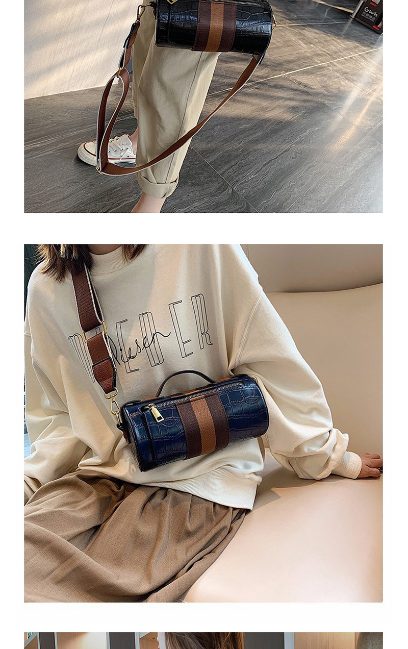 Fashion Black Crocodile-stitched Cylindrical Shoulder Bag,Handbags