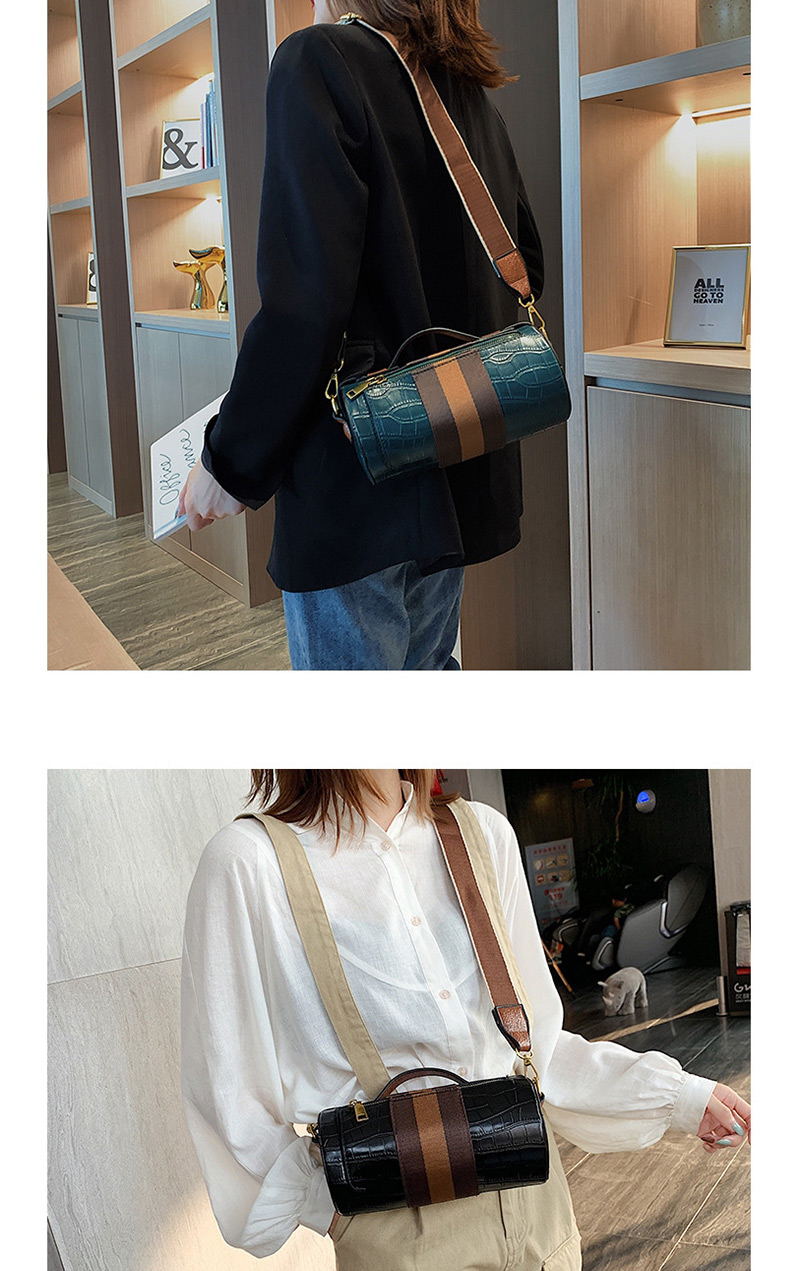 Fashion Blue Crocodile-stitched Cylindrical Shoulder Bag,Handbags