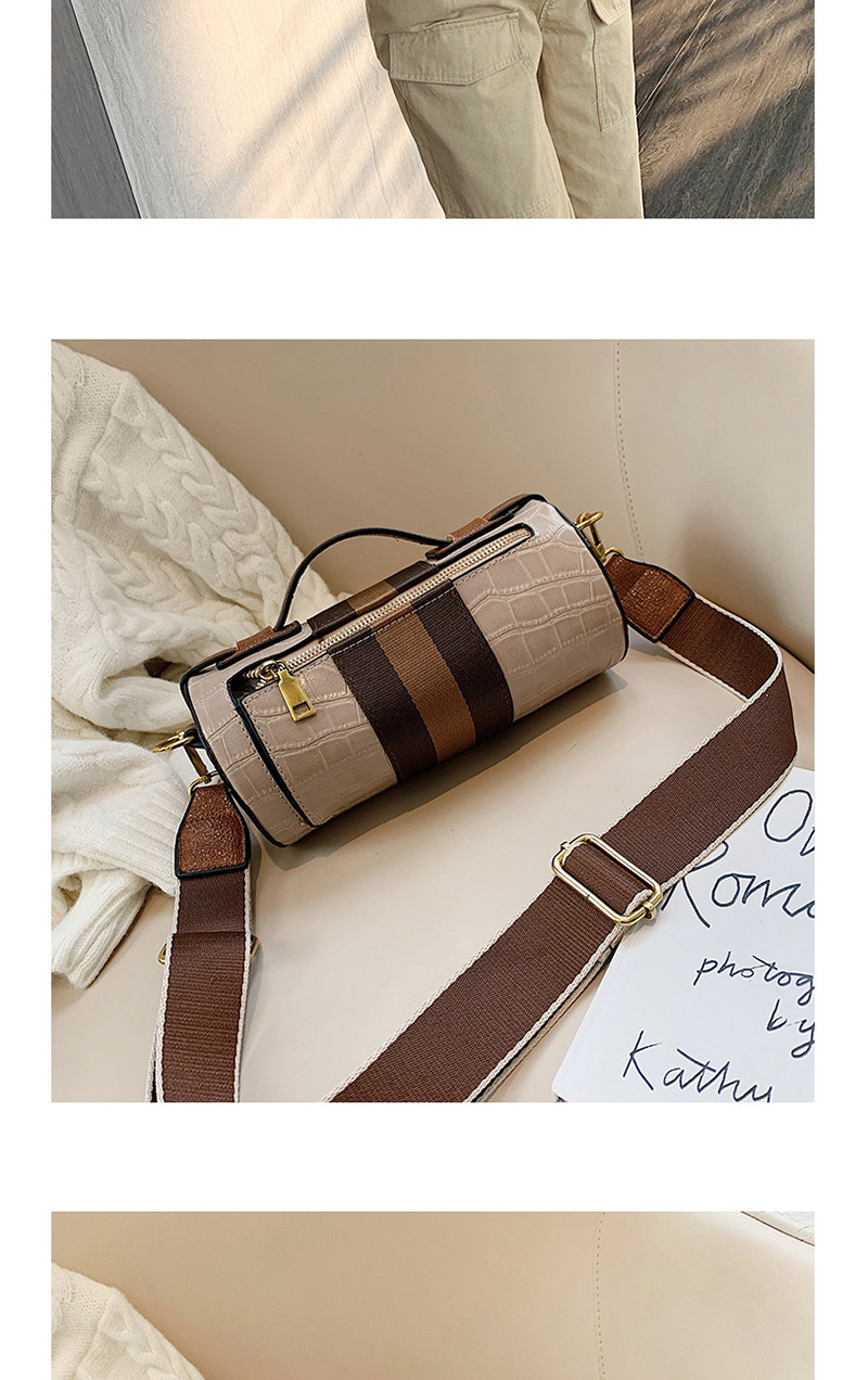 Fashion Coffee Color Crocodile-stitched Cylindrical Shoulder Bag,Handbags